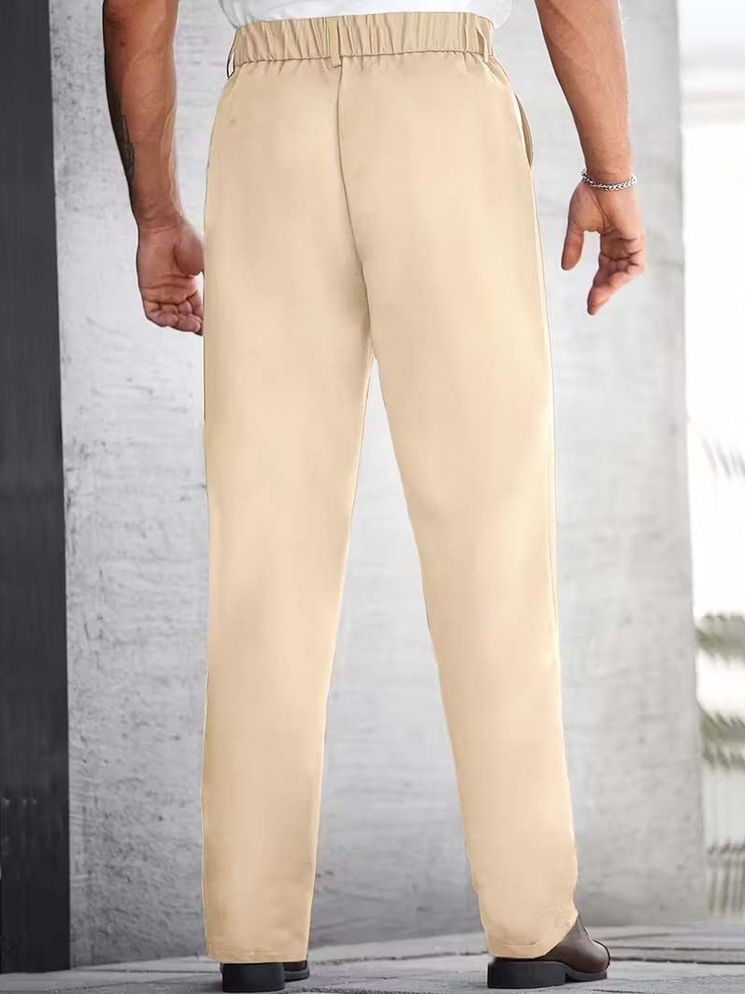 Men Straight Fit Wrinkle Free Pleated Trousers