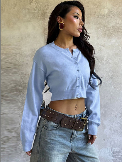 Crop Cardigan in Blue cotton - Nowi Korean Fashion