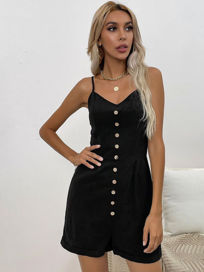 with Applique Jumpsuit in Black cotton - Nowi Korean Fashion