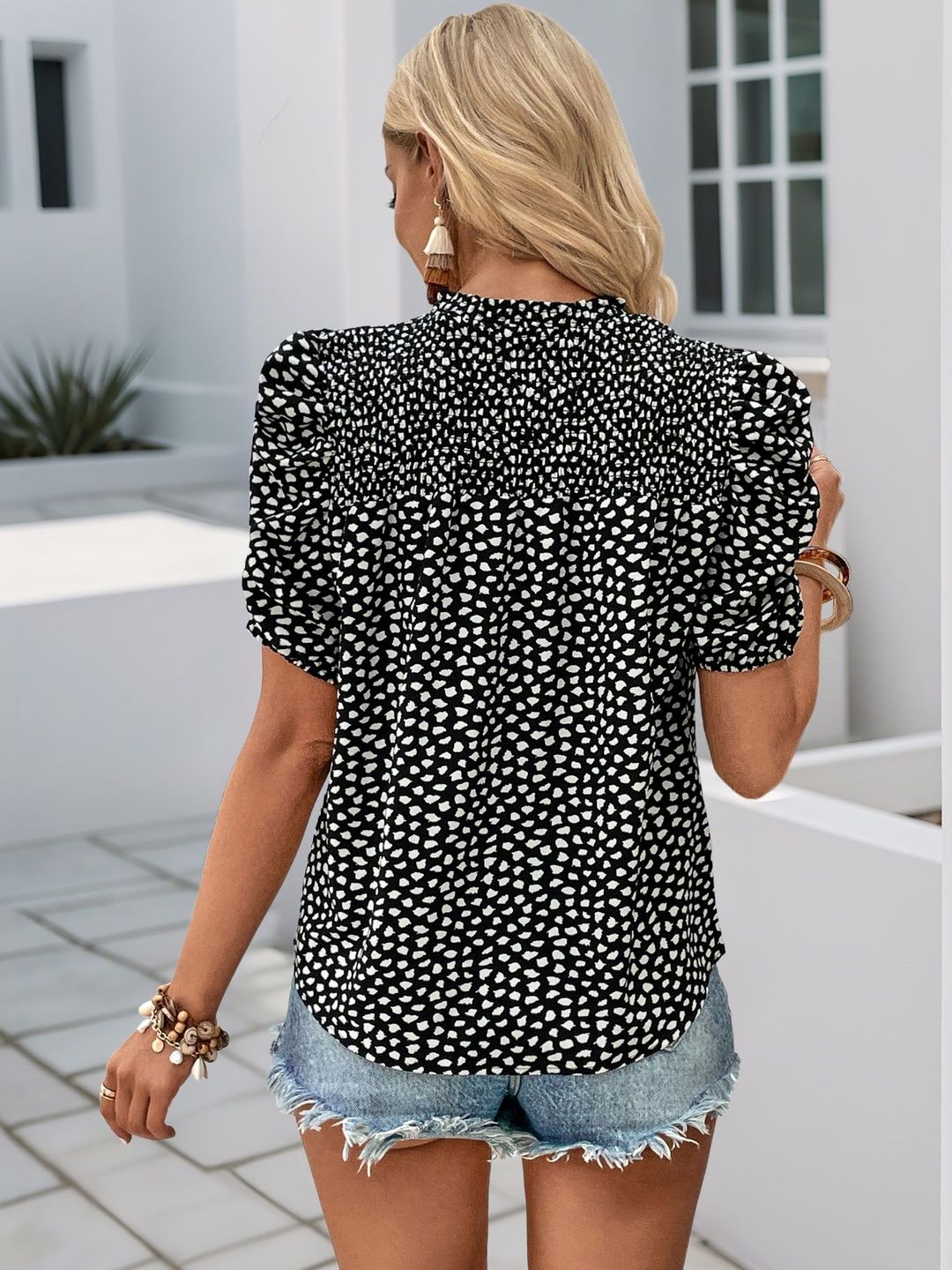 Print Puff Sleeve Cotton Top