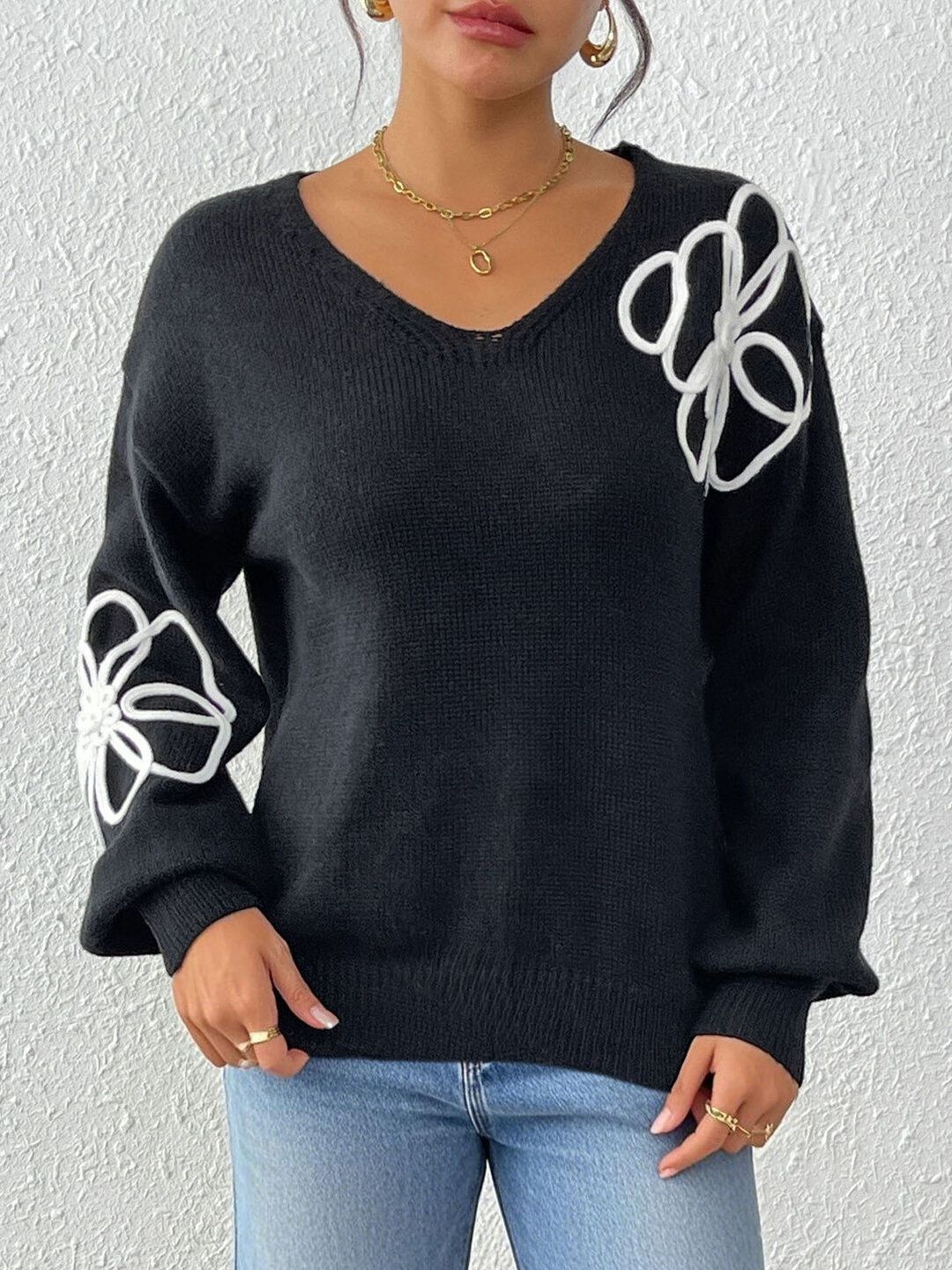 Women Floral Pullover with Embroidered Detail