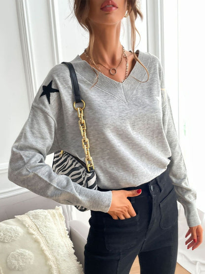 Women's Grey Printed Pullover Blend Regular Fit