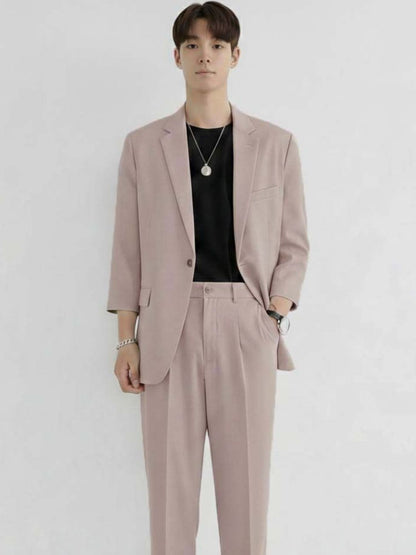 Shawl Neck Three-Quarter Sleeves Blazer with Trousers