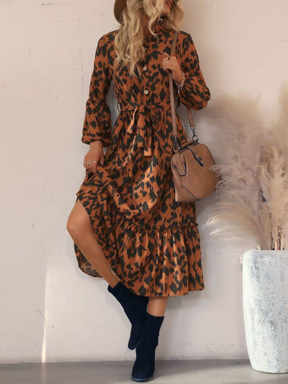 Women's Brown Animal Print A-Line Midi Dress Blend