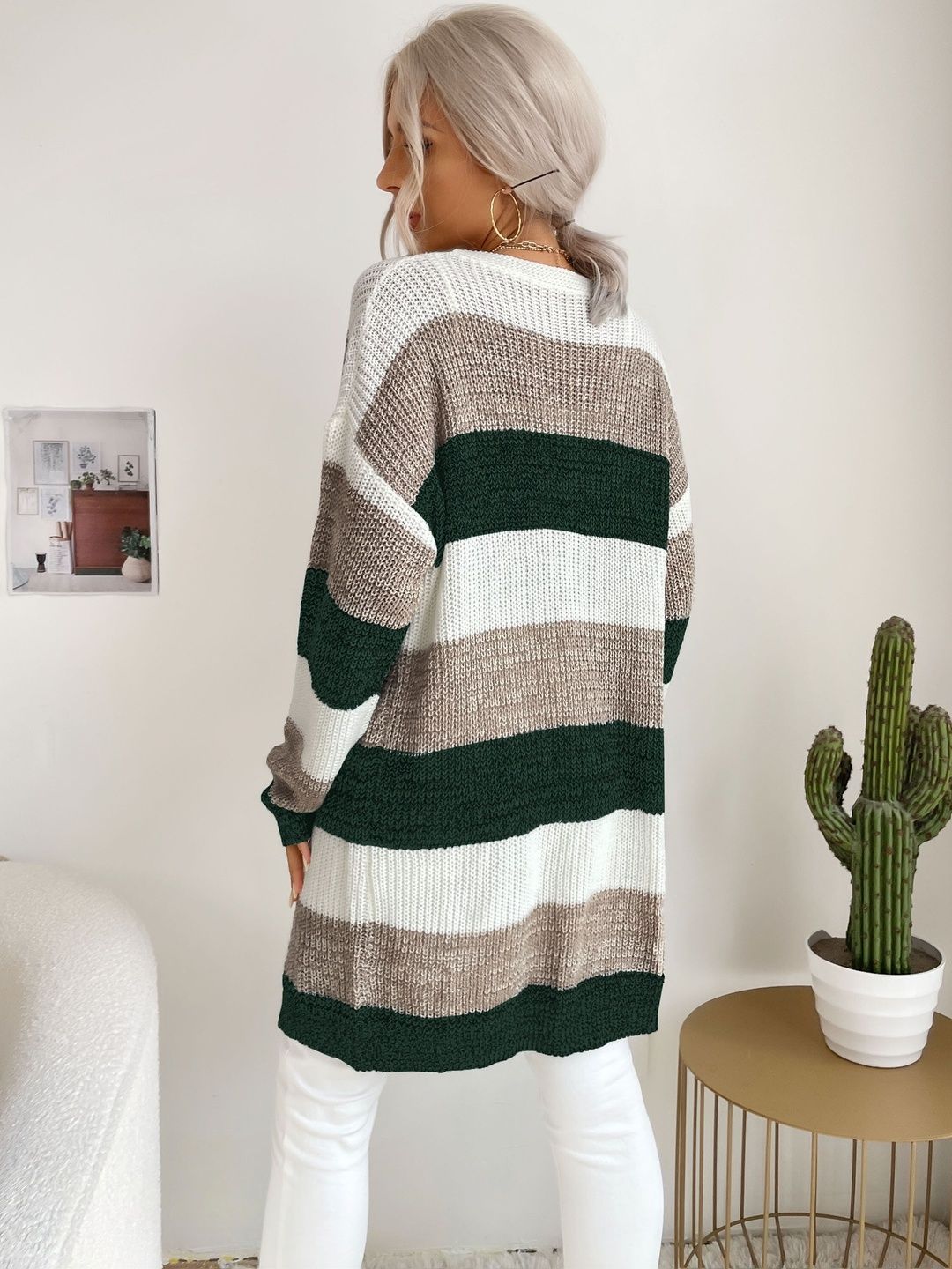Women Striped Woollen Cardigan