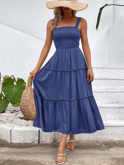 Women's Blue A-Line Midi Dress Blend Printed