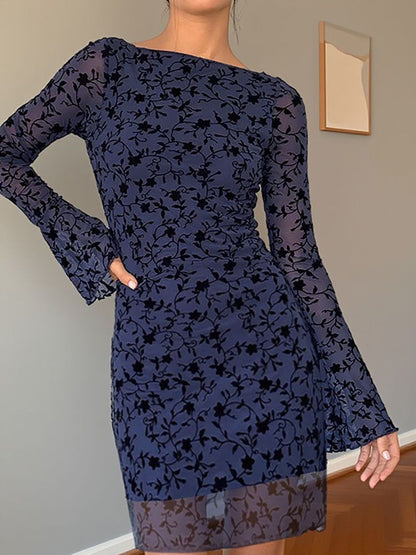 NOWI Floral Print Flared Sleeve Sheath Dress