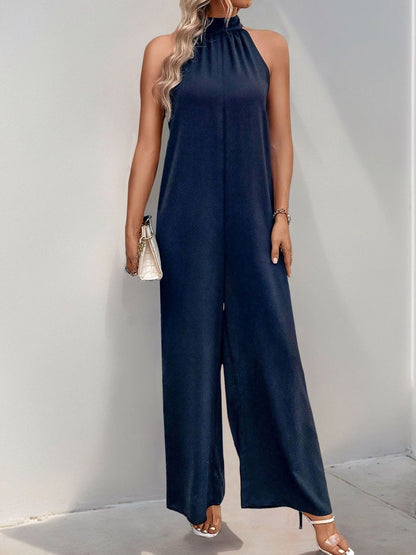 Halter Neck Basic Jumpsuit with Applique