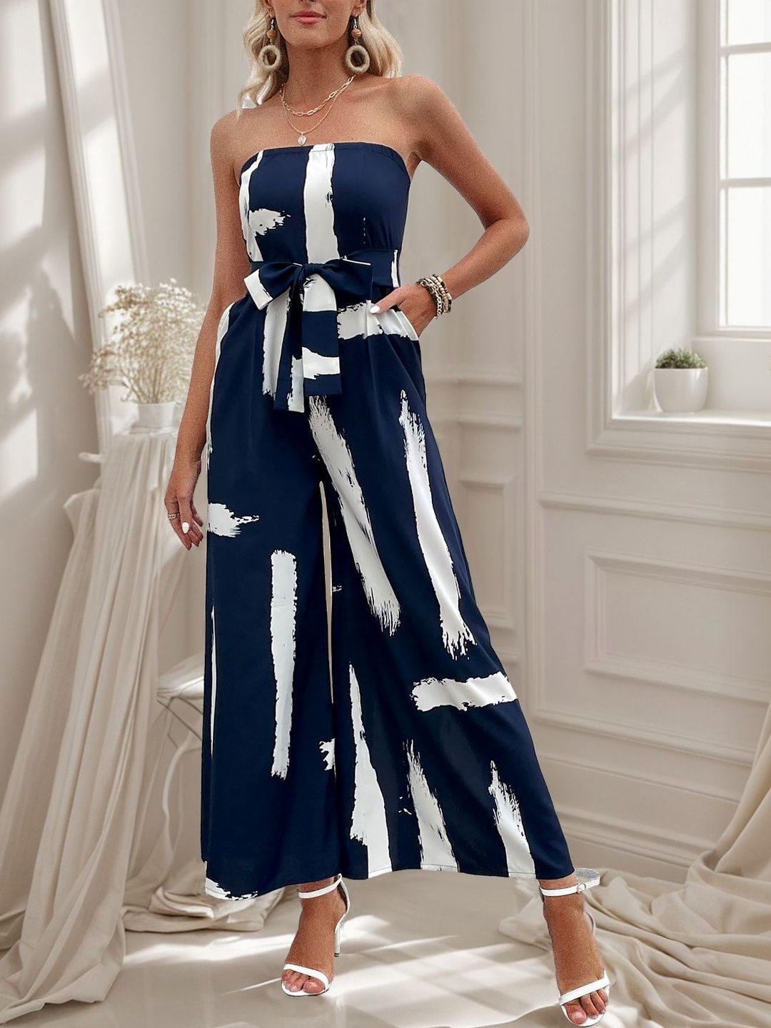 Strapless Printed Basic Jumpsuit