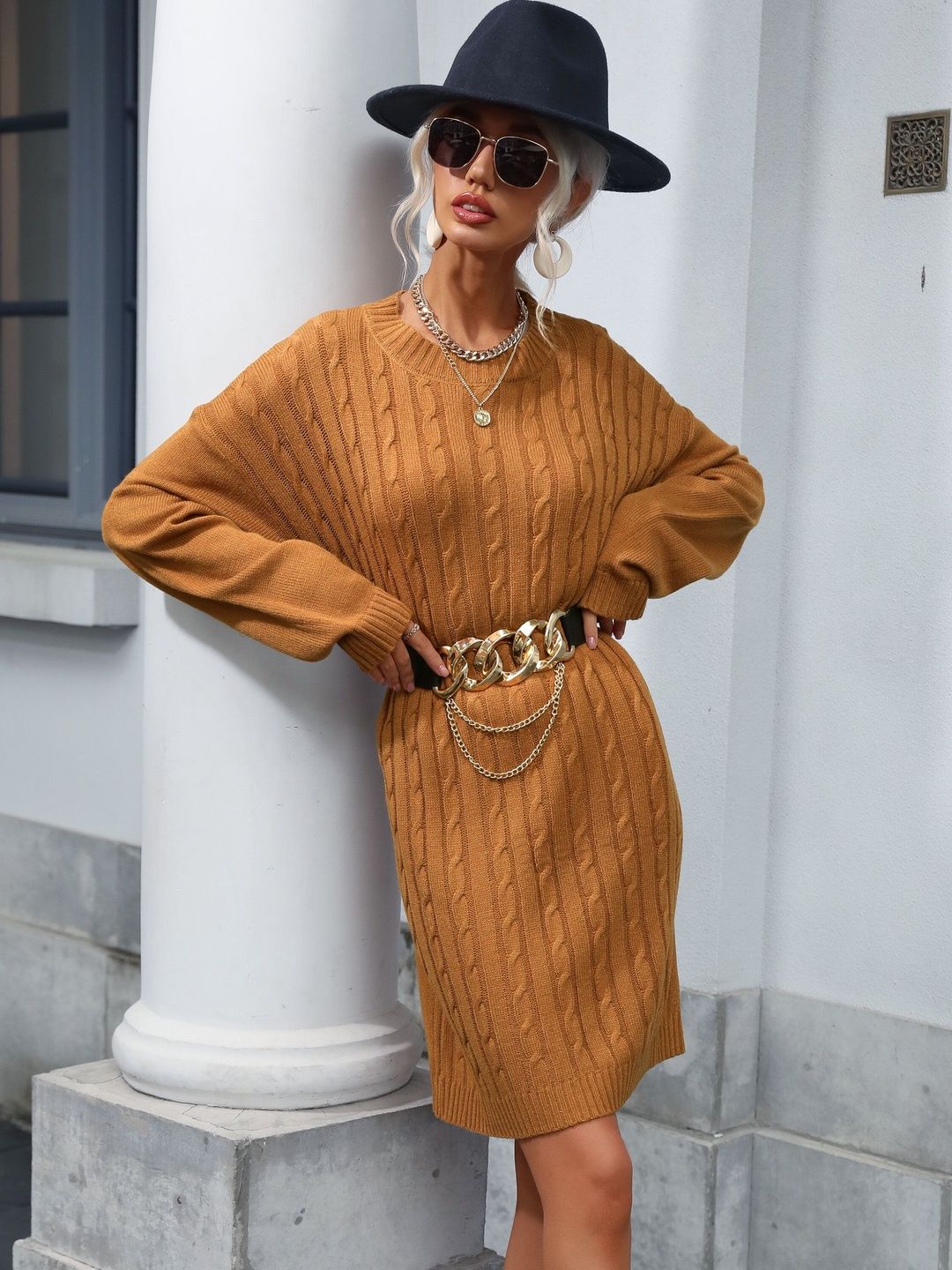 Women's Orange Nowi Women Cable Knit Pullover Printed