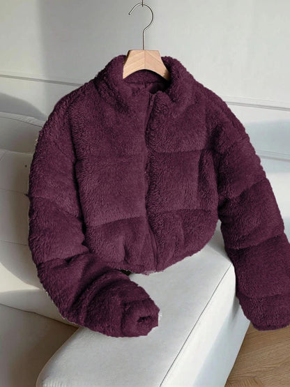 NOWI Women Woollen Crop Puffer Jacket