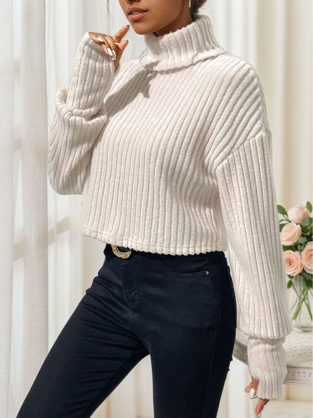 NOWI Women Ribbed Crop Pullover