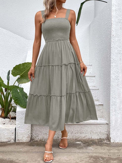 Women's Grey A-Line Midi Dress Blend Printed
