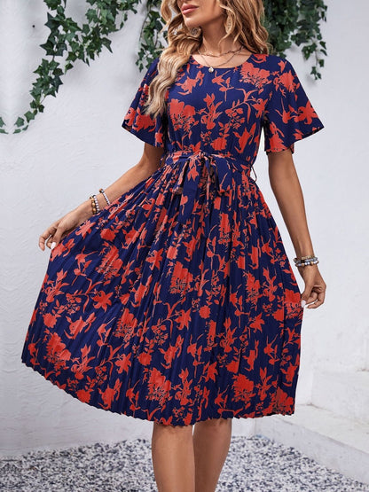 Floral Print Flutter Sleeve Fit & Flare Midi Dress