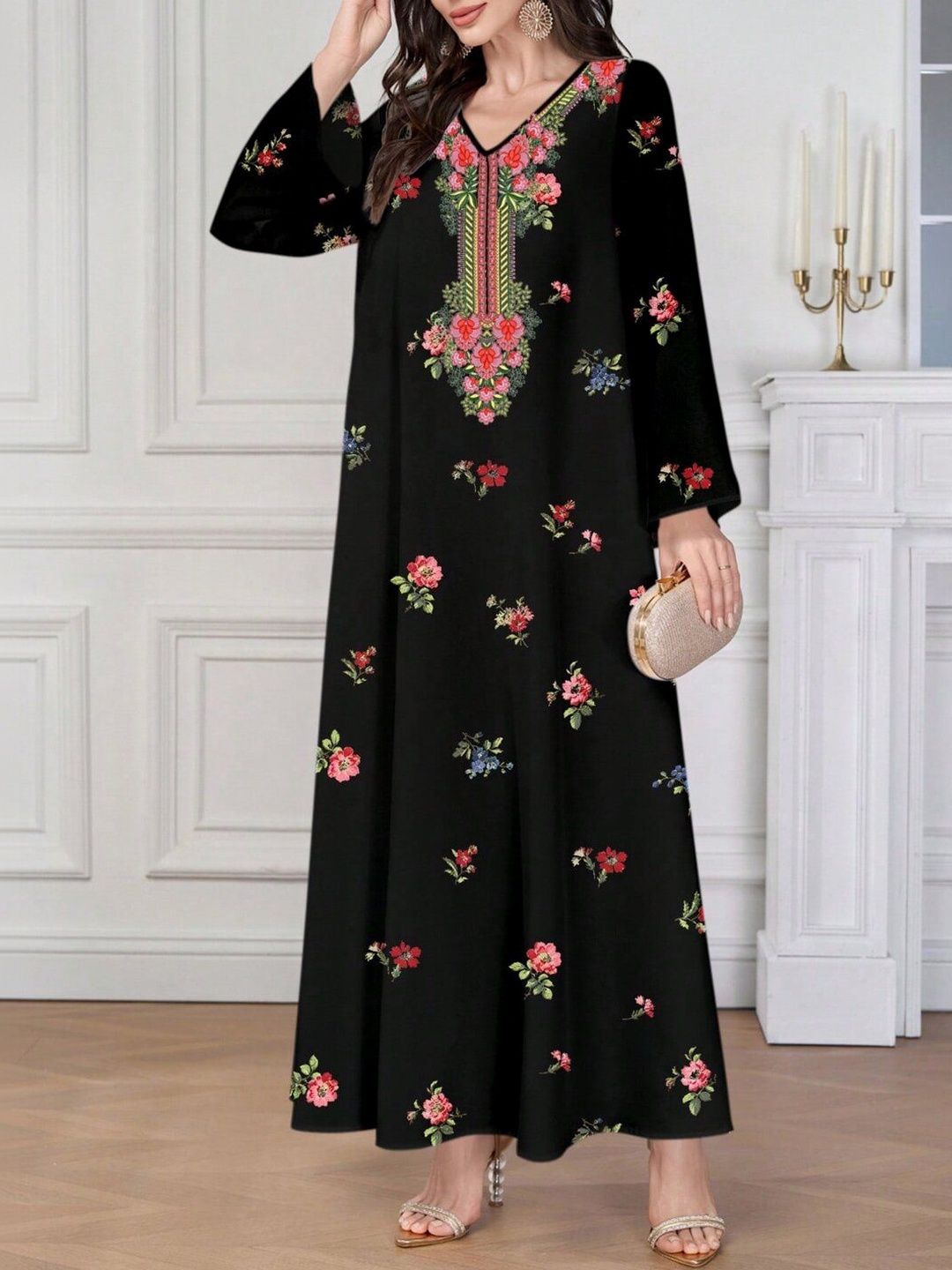 Floral Print Kaftan Maxi Dress