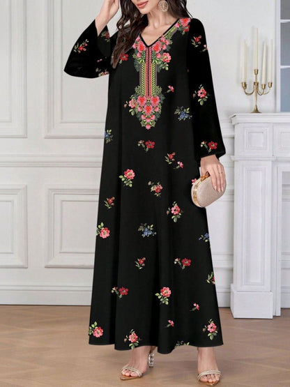 Floral Print Kaftan Maxi Dress