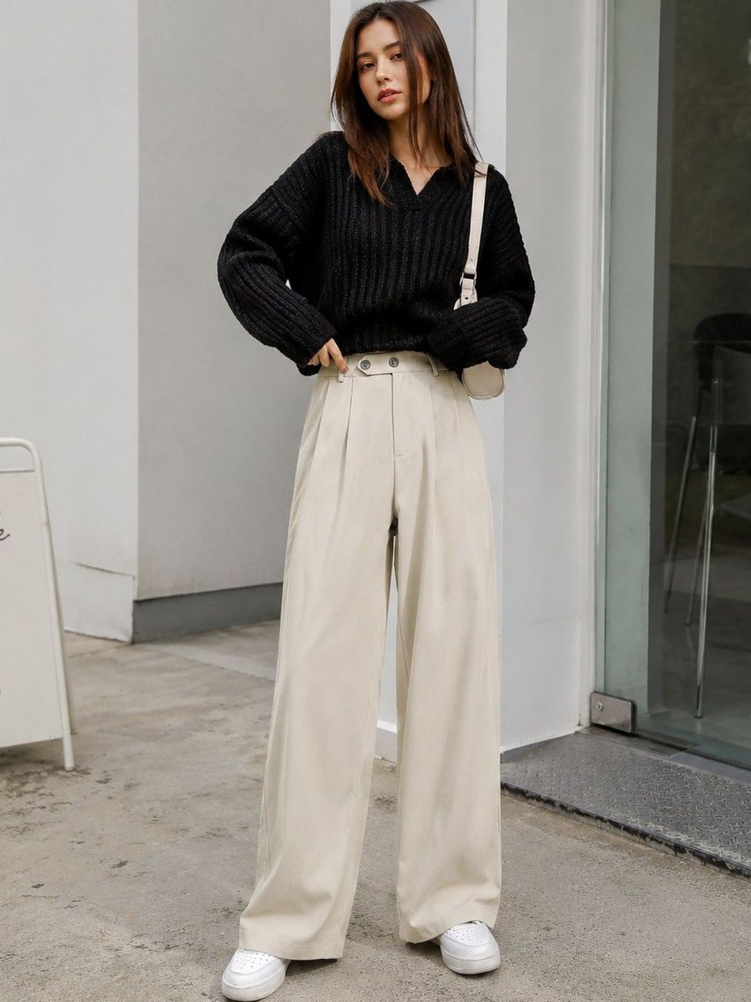 Women Relaxed High-Rise Wrinkle Free Pleated Button Trousers