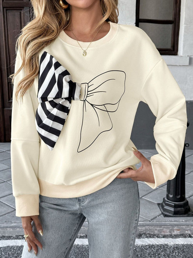 Printed Sweatshirt in Beige Cotton Long Sleeve - Nowi Korean Fashion
