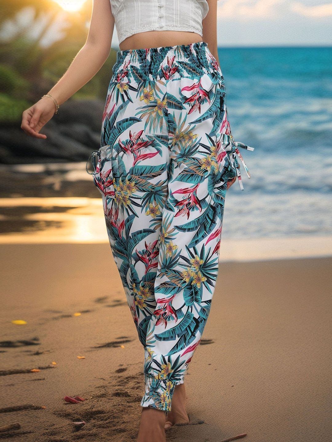 Women Floral Printed Loose Fit Non Iron Trousers