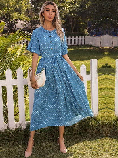 Polka Dot Print Flutter Sleeve Fit & Flare Midi Dress