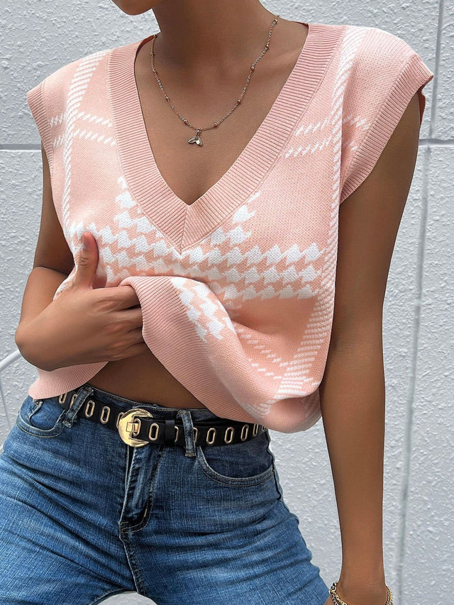 NOWI Checked Printed Sweater Vest - Nowi Korean Fashion