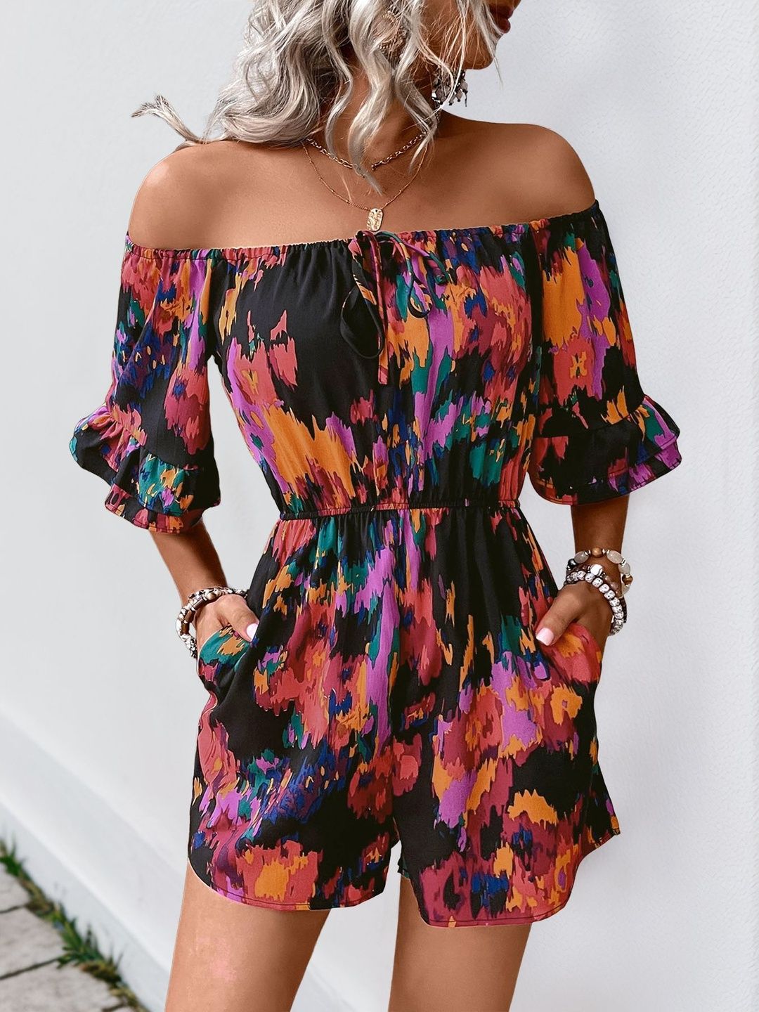 Off-Shoulder Printed Jumpsuit