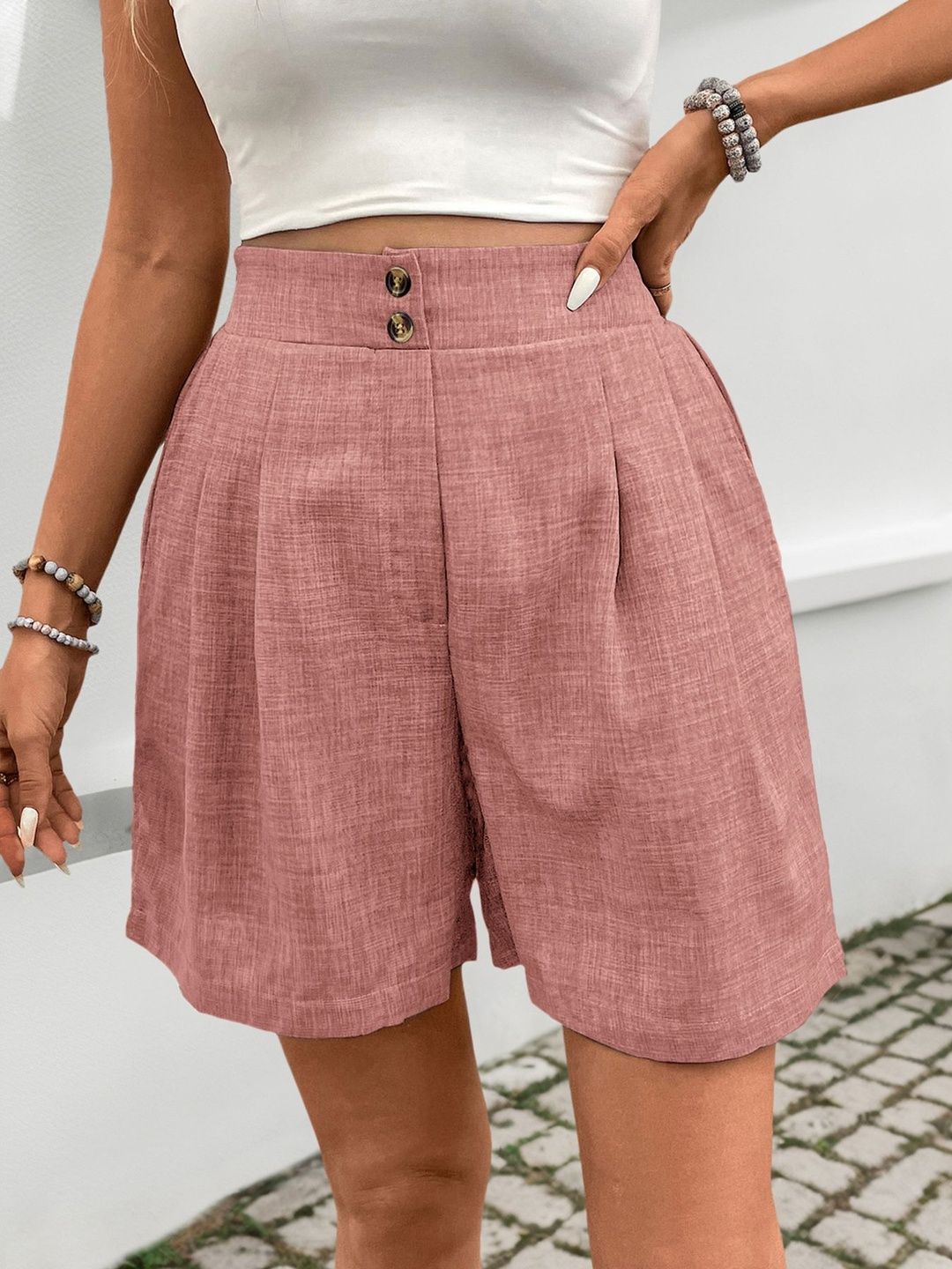 Women High-Rise Linen Fashion Shorts