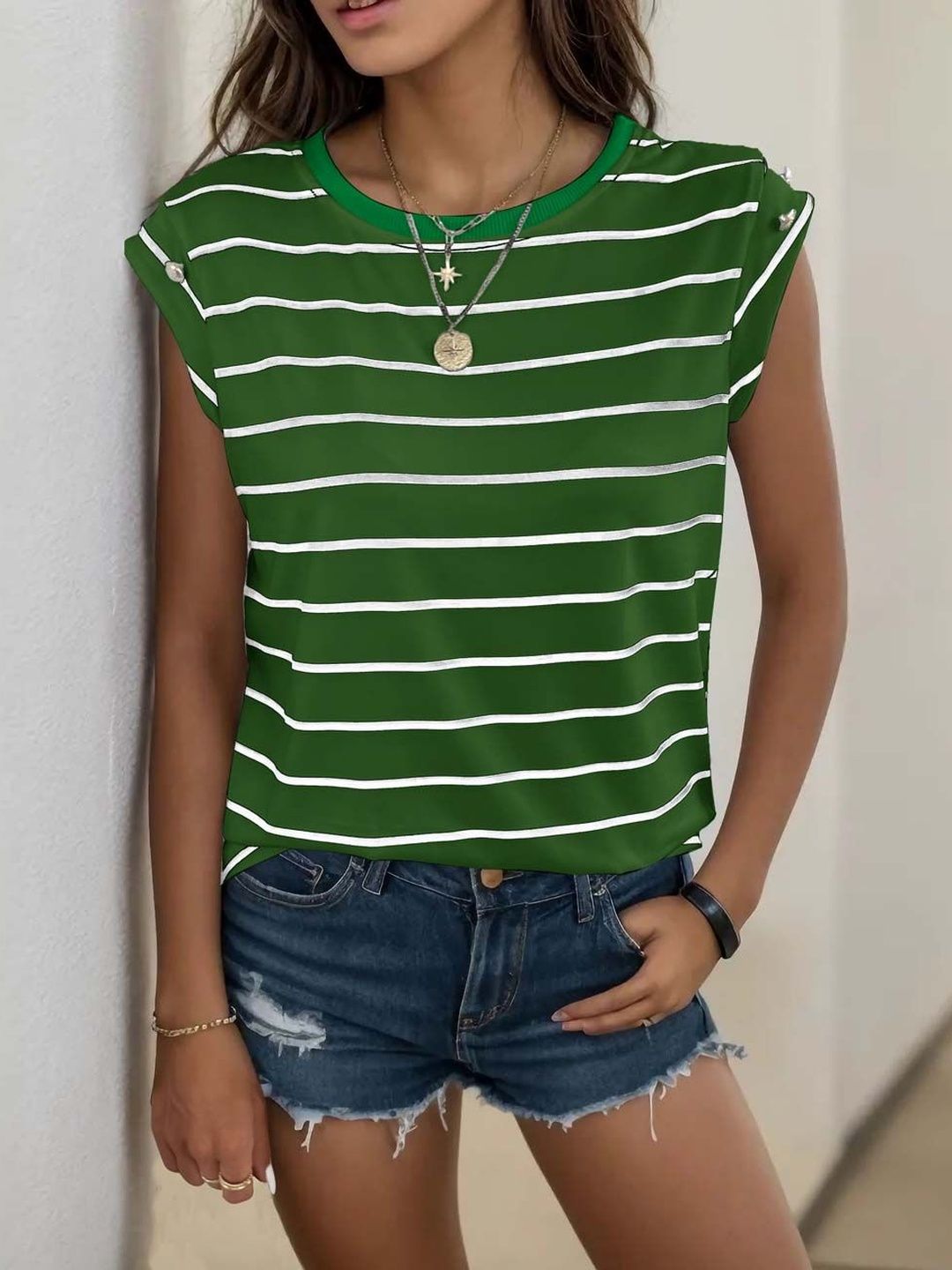 NOWI Striped Round Neck Top