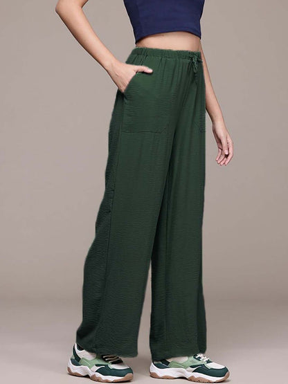 Women Textured Straight Fit High-Rise Trousers