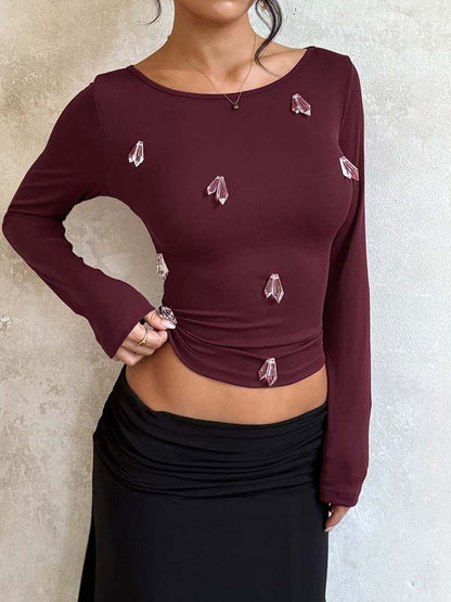 Burgundy Embellished Crop Top