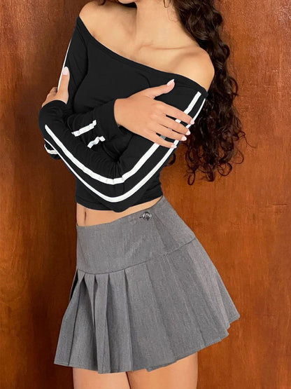 NOWI Striped Off-Shoulder Cotton Crop Top