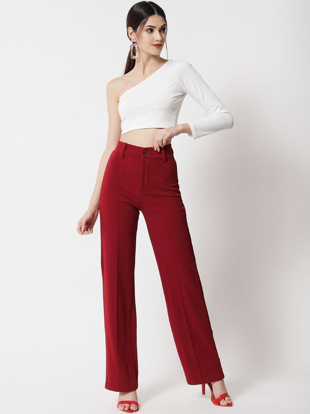 Women High-Rise Regular Fit Easy Wash Trousers