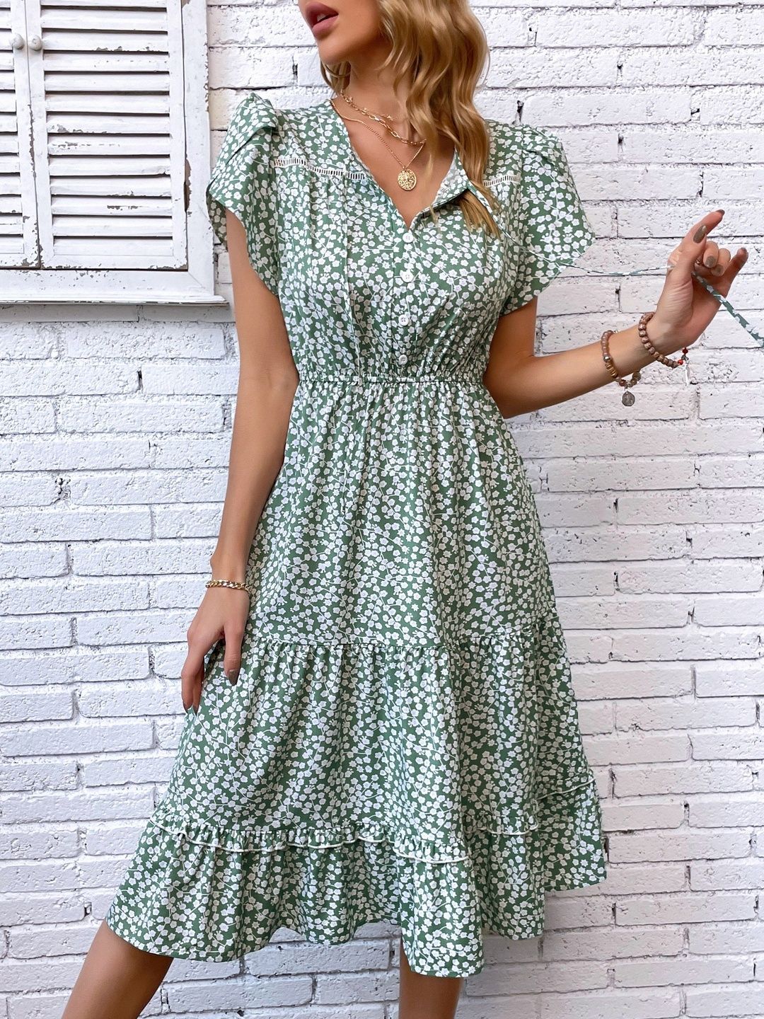 Floral Print Puff Sleeve Fit & Flare Dress