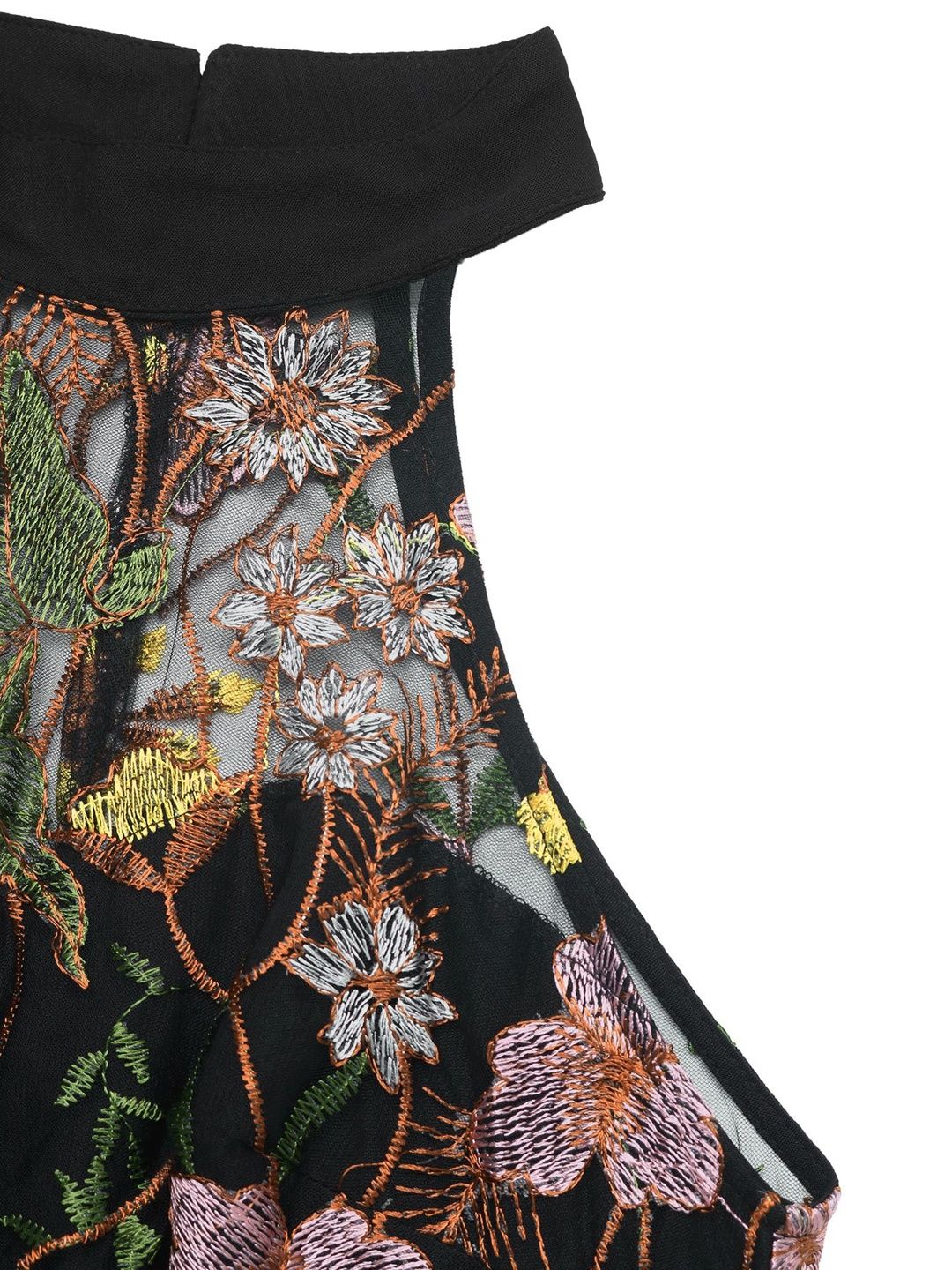 Halter Neck Basic Jumpsuit with Embroidered