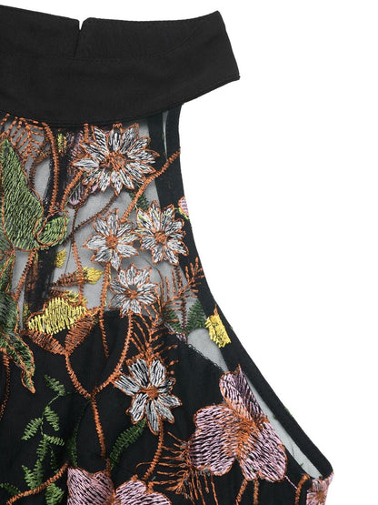 Halter Neck Basic Jumpsuit with Embroidered