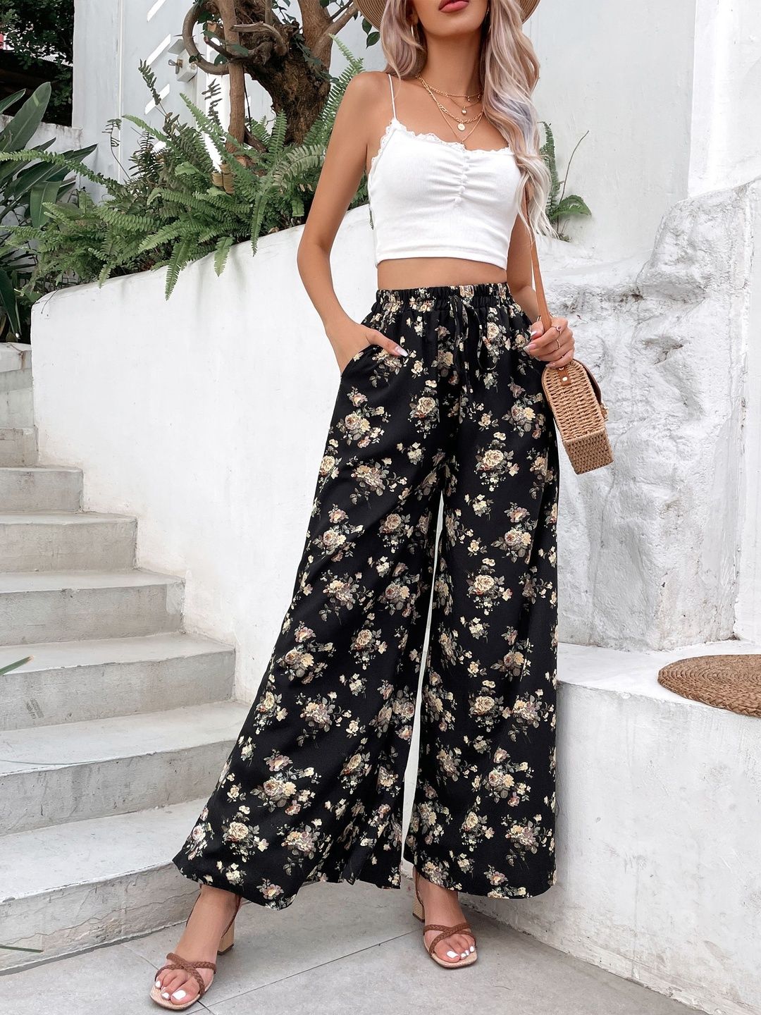 Women Floral Printed Non Iron Trousers