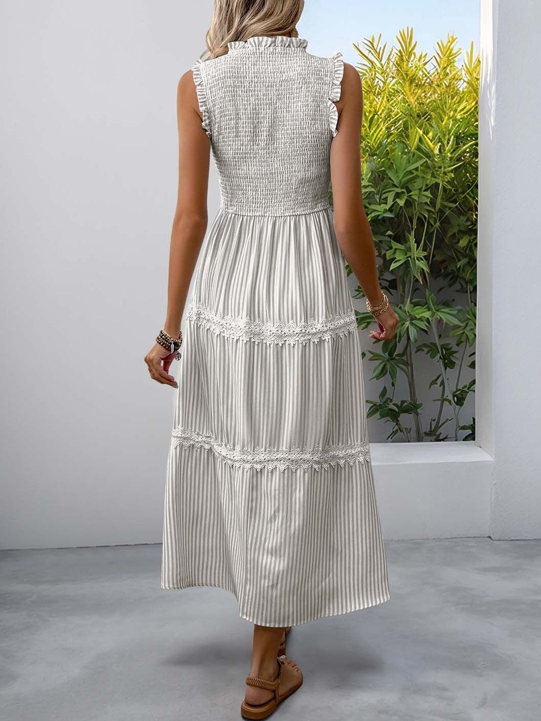 Striped A-Line Midi Dress