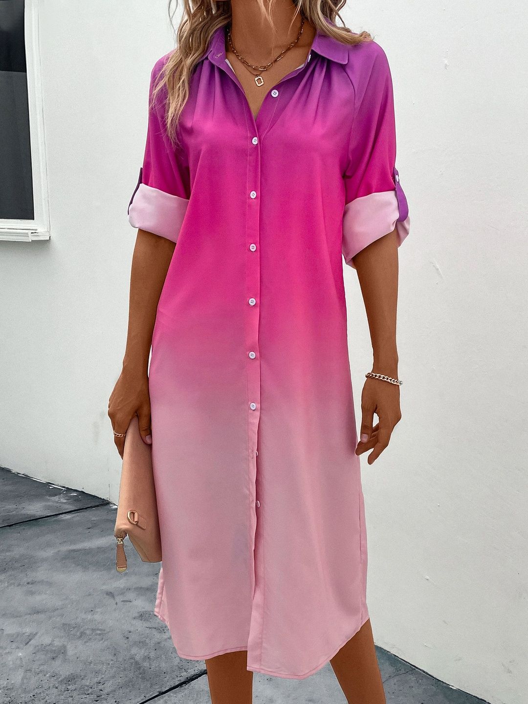 NOWI Dyed Shirt Midi Dress - Nowi Korean Fashion