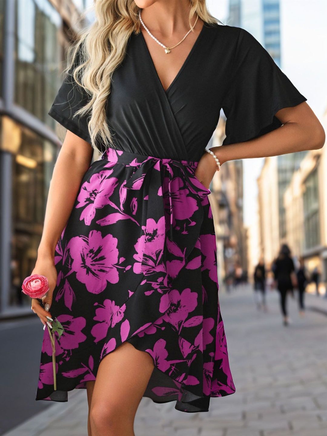 Floral Print Flared Sleeve Midi Dress