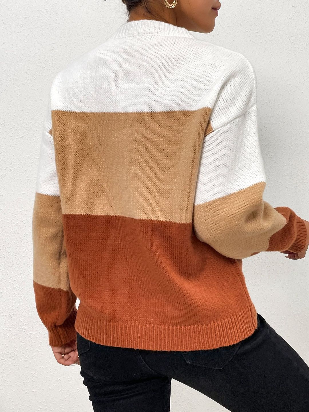 Women's Brown Colourblocked Pullover Blend Printed