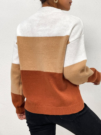 Women's Brown Colourblocked Pullover Blend Printed