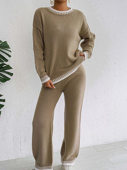 Knitted Solid Sweater with Trousers