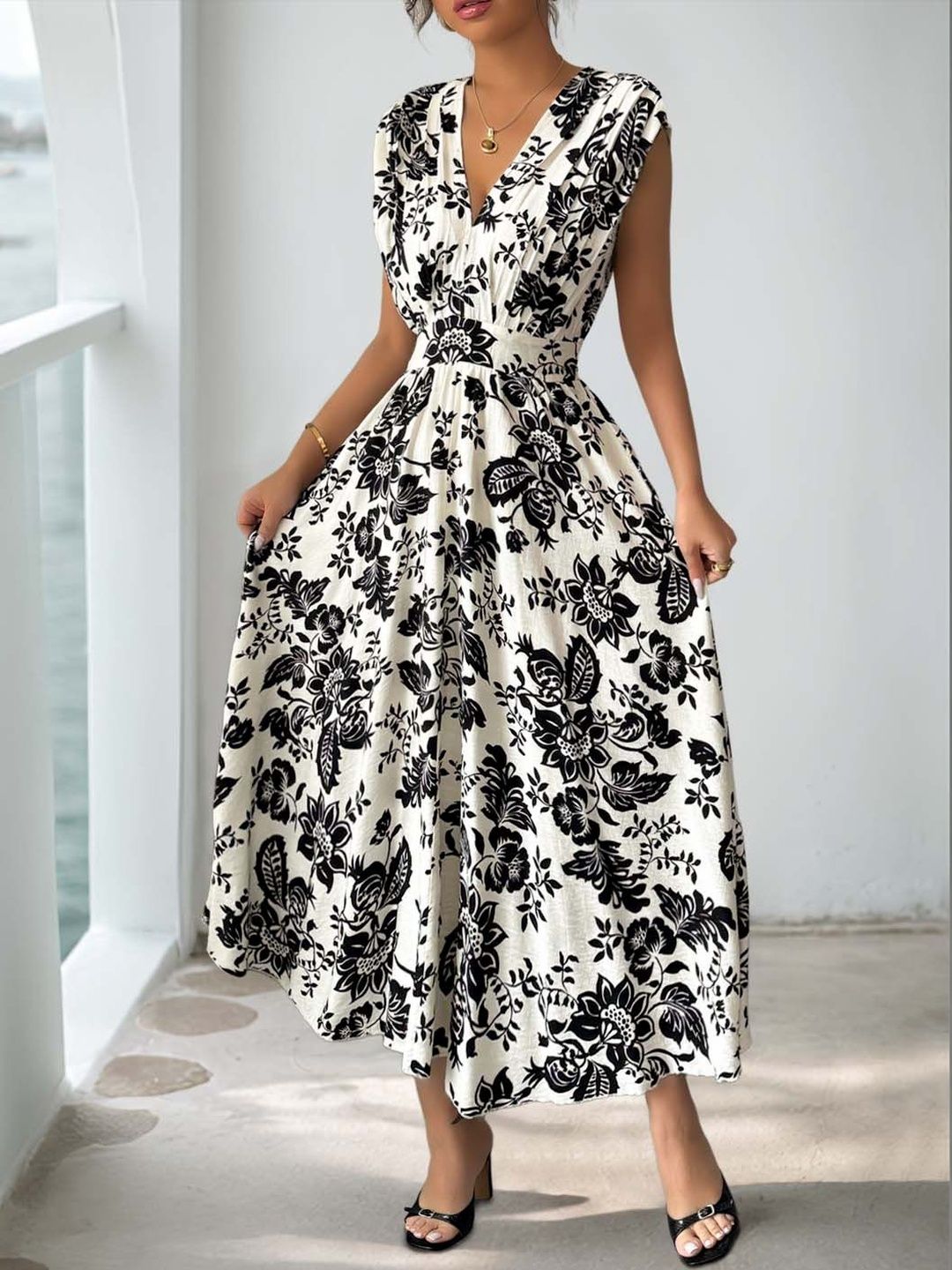 Floral Print Fit & Flare Midi Dress