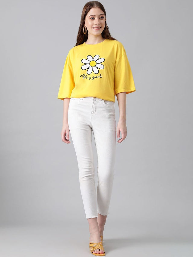 NOWI Women Printed Drop-Shoulder Sleeves T-shirt