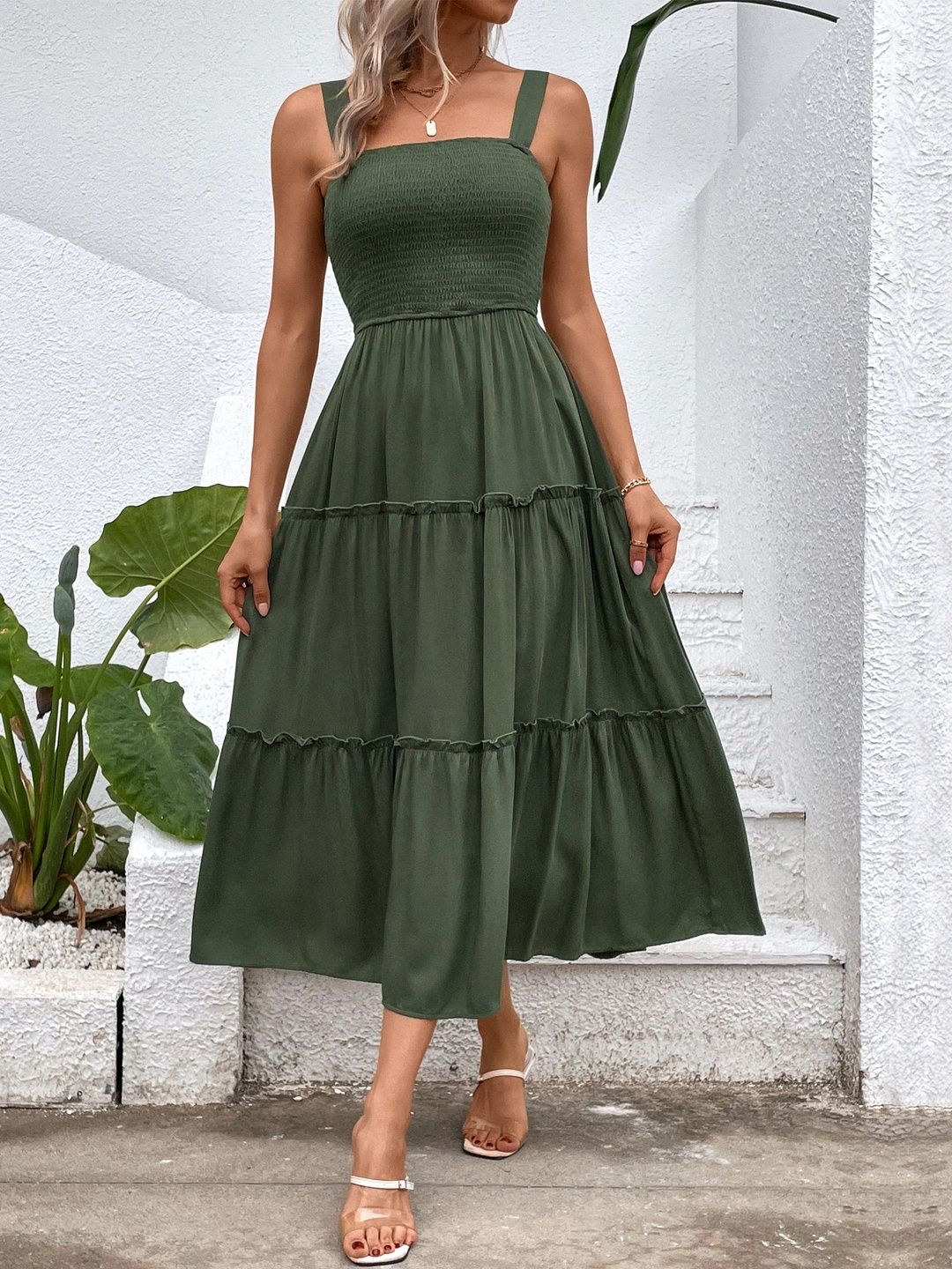 Linen Fit & Flare Midi Dress