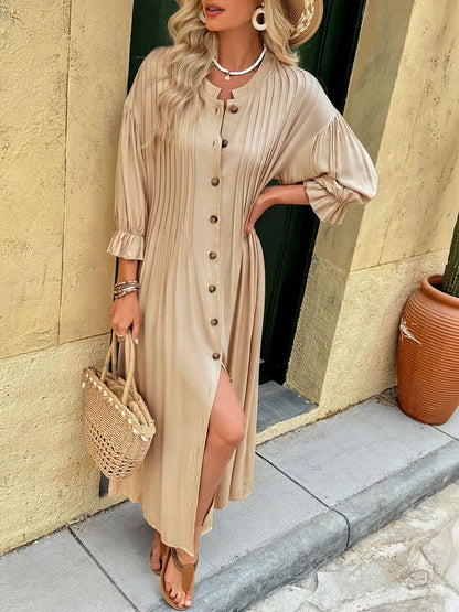 Puff Sleeve A-Line Midi Dress