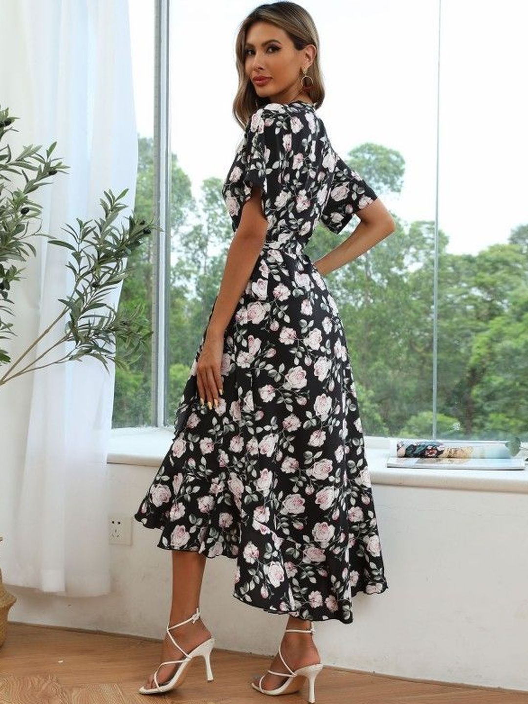 Floral Print Ruffled Midi Dress