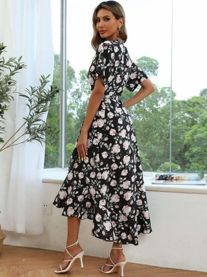 Floral Print Ruffled Midi Dress