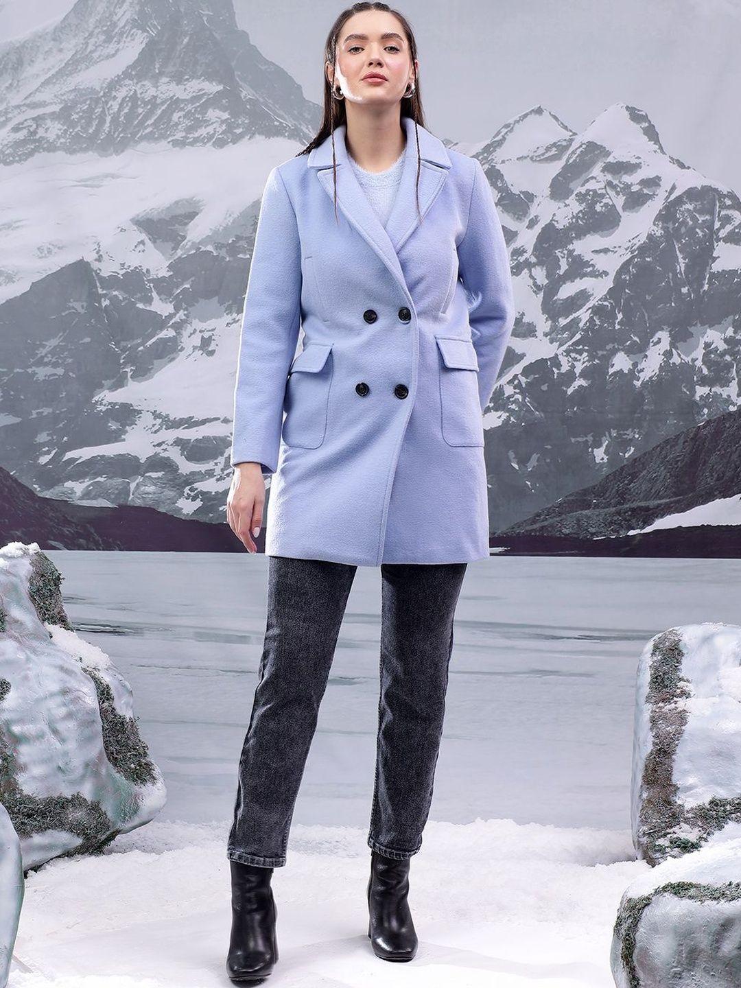 NOWI Women Notched Lapel Double-Breasted Casual Blazers