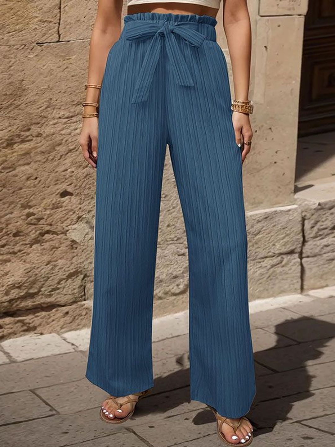Women Textured High-Rise Non Iron Trousers